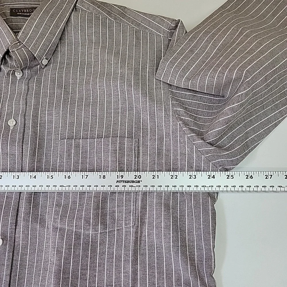 Claybrooke‎ Men's Dress Shirt Wrinkle Free Size 17.5 34/35 Striped Brown Preppy